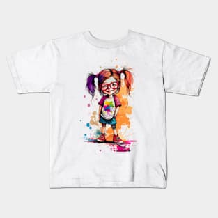 Colorful little funny girl with glasses at school Kids T-Shirt